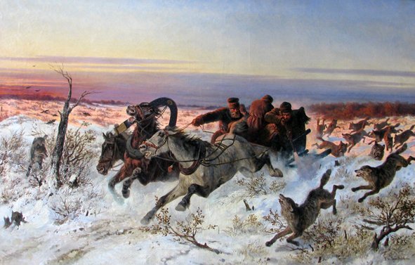 N.Je. Svertjkovs målning - Jakten på en vargflock från en släde, 1860.jpg